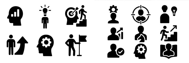 Poster - Collection of black and white web icons representing growth, success, and strategic thinking