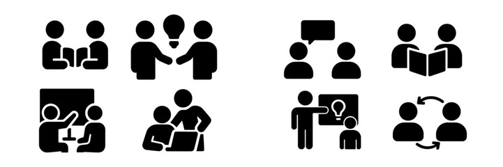 Poster - Set of diverse web icons for communication, collaboration, and brainstorming activities in digital design