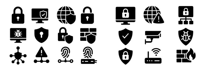 Fototapete - Set of flat design web icons representing security, privacy, and technology concepts in black and white