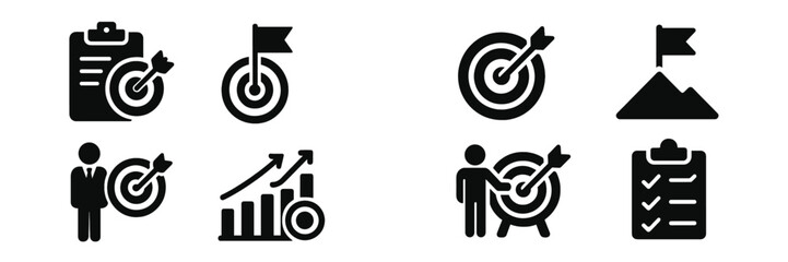 Poster - Set of sleek web icons illustrating targets, goals, and progress in business and achievement contexts