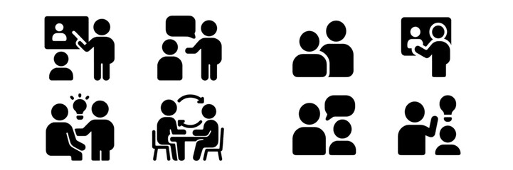 Poster - Collection of web icons representing various communication and collaboration activities among individuals in a digital context