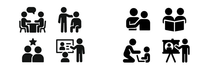 Poster - Set of black web icons representing various social interactions and activities in a modern digital context