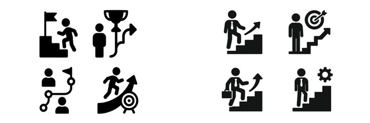 Poster - Web icons illustrating progress, achievement, and goal setting in a professional environment
