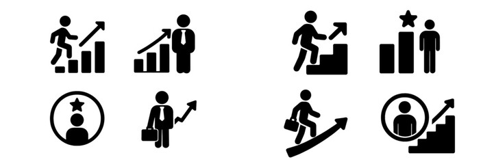 Poster - Set of various web icons representing growth, achievement, and professional advancement with human figures