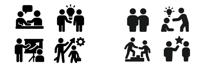 Leinwandbilder - Set of web icons representing teamwork, communication, and collaboration in various professional settings