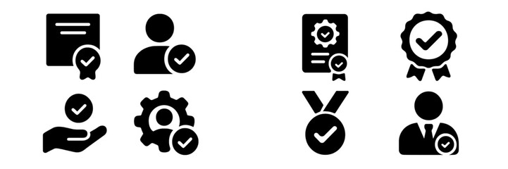 Poster - Set of web icons representing verification, achievement, and quality assurance in digital design