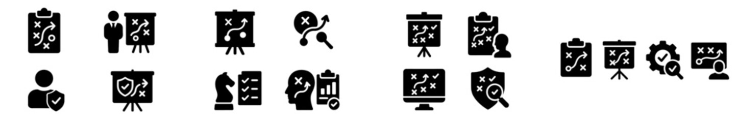 Leinwandbilder - Collection of black web icons representing various concepts like strategy, planning, and analysis for digital use