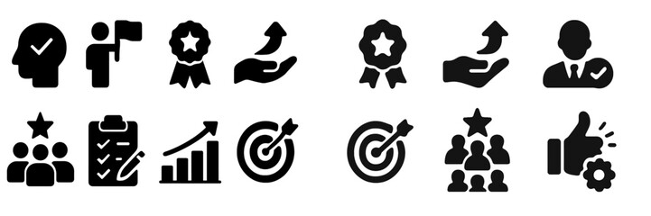 Poster - Collection of web icons representing various concepts like achievement, growth, and teamwork in a minimalist design
