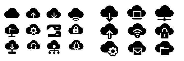 Poster - Collection of web icons featuring cloud designs for various online activities and services