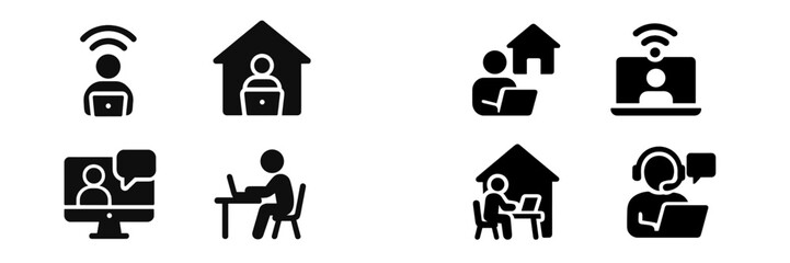 Poster - Collection of web icons representing remote work, online communication, and digital collaboration activities