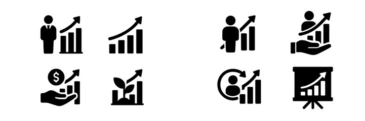Leinwandbilder - Collection of black web icons illustrating growth, success, and investment concepts for digital resources and design projects