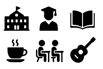 Poster - Web icons collection depicting education, learning, and social activities in a minimalist design for digital use