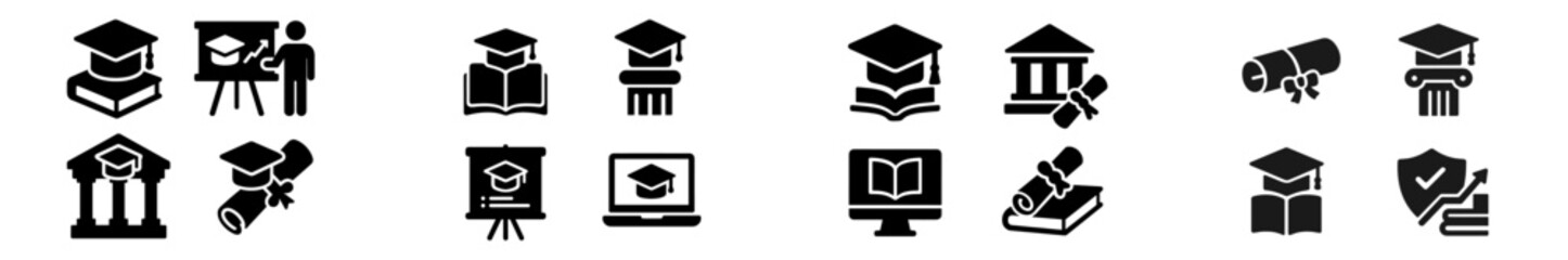 Poster - Set of web icons representing education themes, including graduation, learning, and academic achievements