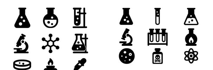 Poster - Collection of science web icons featuring laboratory equipment and experiments for educational use