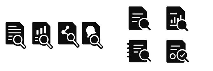 Poster - Set of web icons featuring document symbols with magnifying glasses for search and analysis activities