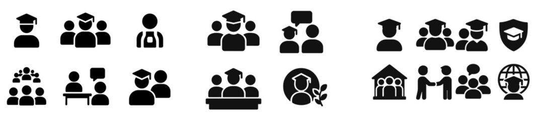 Poster - Collection of web icons representing education, learning, and academic growth in diverse group settings