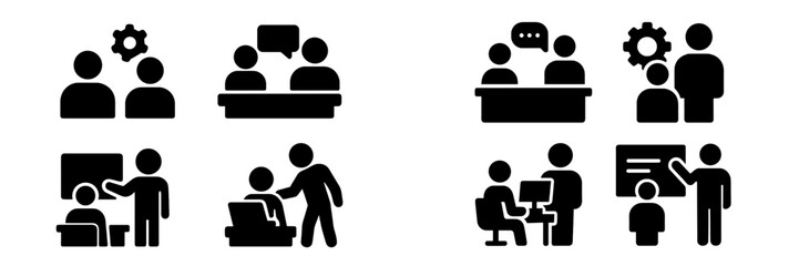 Poster - Collection of web icons representing communication, collaboration, and teamwork in various settings
