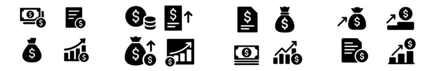 Aufkleber - Set of web icons representing finance, economics, and growth with various money-related symbols and graphs for digital applications