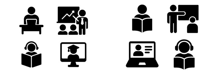 Poster - Set of web icons representing various educational activities and roles in a learning environment for enhanced digital experiences