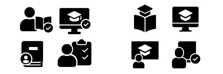 Poster - Collection of educational web icons representing learning, assessment, and graduation in modern digital environments