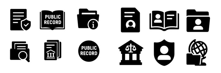 Leinwandbilder - Collection of web icons representing public records, legal documents, and information management for digital applications