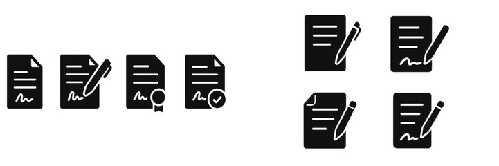 Fototapete - Set of web icons representing documents, signatures, certificates, and writing tools for digital communication and document management