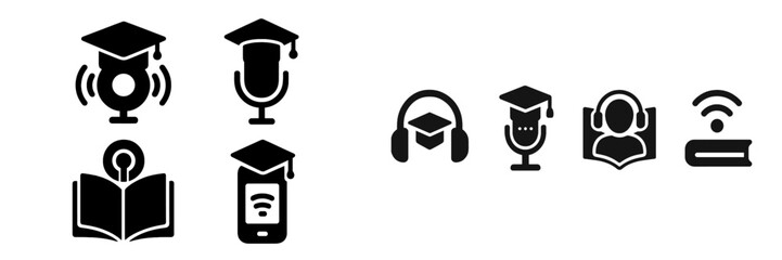 Leinwandbilder - Set of web icons representing educational tools, technology devices, and audio features for learning experiences