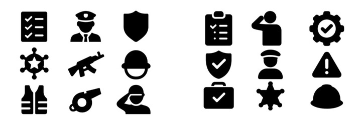 Aufkleber - Collection of essential web icons representing security, law enforcement, and safety measures for digital use