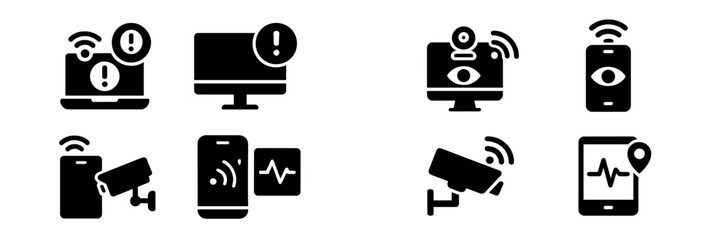 Fototapete - Set of web icons representing digital security and monitoring systems with alerts for devices and surveillance