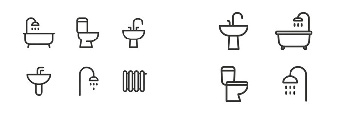 Poster - Collection of simple and clear web icons representing bathroom fixtures and accessories including bathtubs, sinks, and toilets