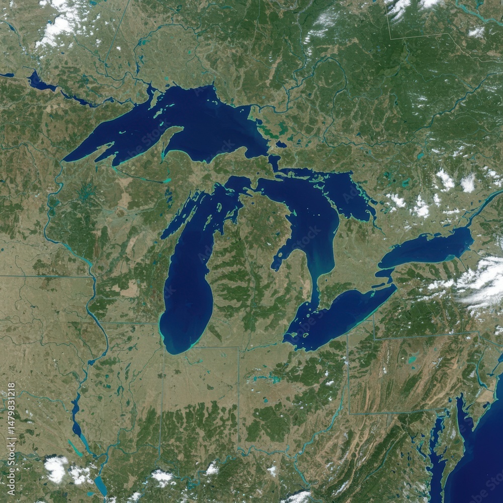 Satellite view of the great lakes region of north america Stock Photo