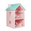 © Heini - パステルピンクの可愛い木製ドールハウス 優しい光で照らされ温かい雰囲気