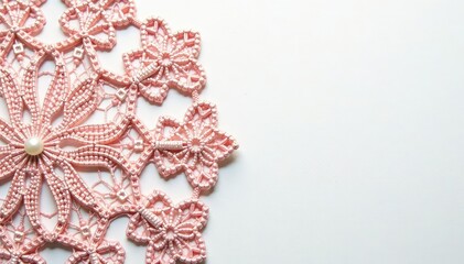 Intricate floral lace doily, delicate design, white background, fabric, lace fabric