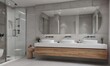 © แสงเดือน สุขทั่วญาติ - Sleek minimalist bathroom, ample counter space,  interior,  design
