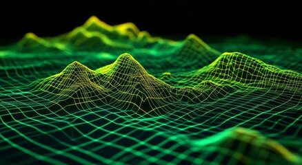 The Abstract Digital Landscape of Flux, Flow, Grids-cape, and Digital Terrain is enhanced by artificial intelligence and Neon Pulse, forming a unique Data Visualization with a Hexagonal Grid and