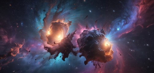 Wall Mural - abstract swirling nebulae, star clusters, cosmic dust, ethereal, colorful, constellation