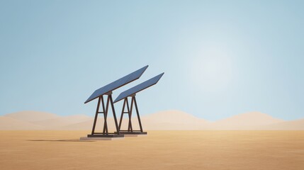 Wall Mural - solar panels competing against oil rigs in desert terrain, the great energy race