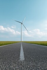 Wall Mural - speed trail of wind turbine turning into electric highway, the great energy race