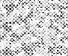 Leinwandbilder - Abstract halftone seamless camouflage pattern. Repeating digital dotted hexagonal camo military texture background. Abstract modern fabric textile ornament. Vector illustration.