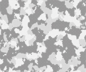 Leinwandbilder - Abstract halftone seamless camouflage pattern. Repeating digital dotted hexagonal camo military texture background. Abstract modern fabric textile ornament. Vector illustration.