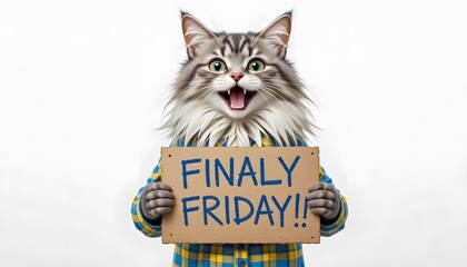  Happy Cat with 'Finally Friday' Sign