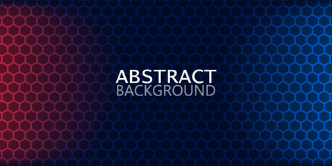 Wall Mural - abstract red & blue light hexagon line in black modern luxury futuristic background vector illustrat