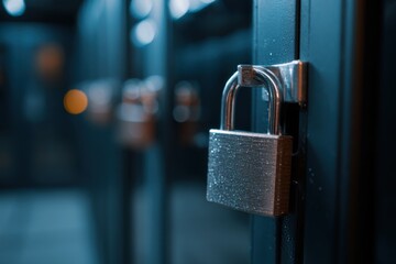 Fototapete - Close-up of Padlocks Securing Data Servers in Cold Aisle; Security Concept, Data Protection, Cybersecurity in a Server Room