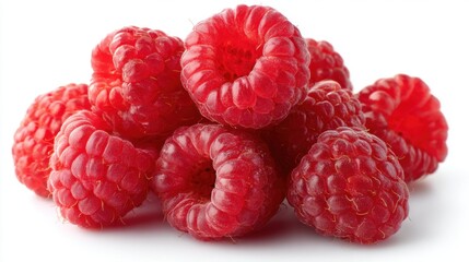 Aufkleber - Pile of Fresh Raspberries Close Up Still Life on White Background Studio Shot Healthy Eating Delicious Dessert