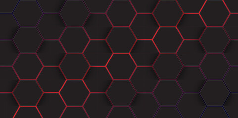 Wall Mural - Abstract Dark Hexagonal Tech Background with red glowing. Abstract Futuristic Design with hexagon pattern.