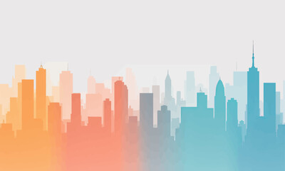Wall Mural - Silhouette Skyline Sunset Gradient Cityscape Tranquil Dusk Colors