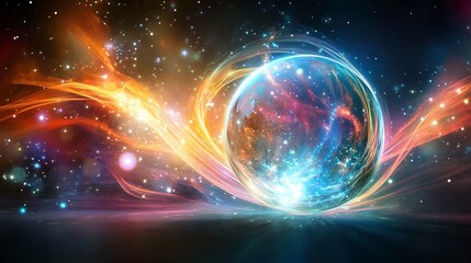 Wall Mural - Vibrant cosmic sphere in a nebula of bright orange and blue hues art red ice glow fire space light