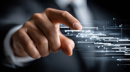 Aufkleber - A man's hand is pointing at a computer screen with a lot of lines and dots