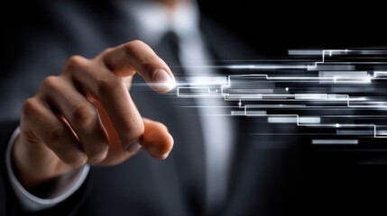 Aufkleber - A man in a suit is pointing at a screen with a bright light