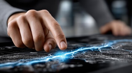 Aufkleber - A hand is pointing at a map on a computer screen